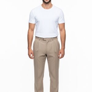 Roberto Villino Collezione Men's 40R Pleated Front 4 Pocket Tan Cuff Dress Pants